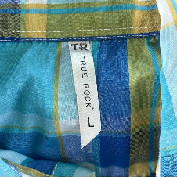 True Rock Mens short sleeve blue/yellow button up plaid shirt, size Large - Picture 2 of 9